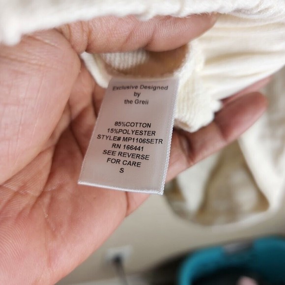 The Greii Cropped Hoodie Women's Small Ivory Cotton Long Sleeve Full Zip Pockets - Picture 7 of 8